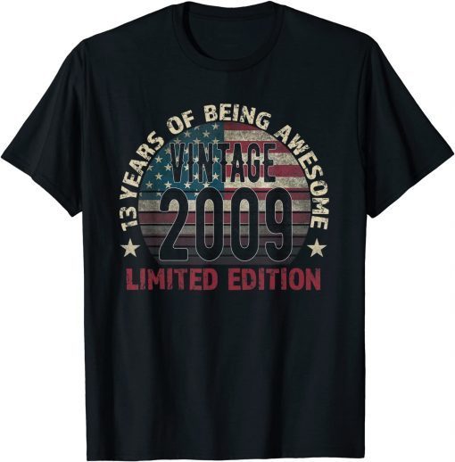 13th Birthday Vintage 2009 13 Years Old - USA Flag Classic Shirt