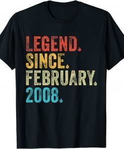 14 Year Old Legend Since February 2008 14th Birthday Vintage Gift Shirt