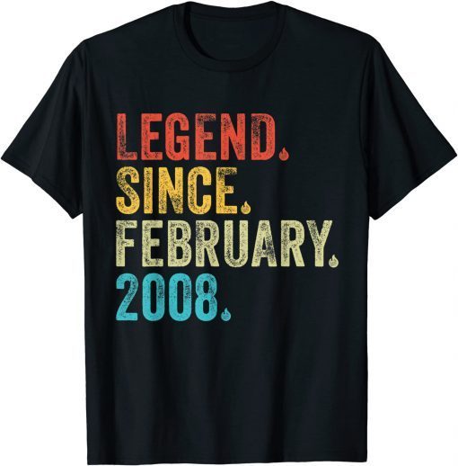 14 Year Old Legend Since February 2008 14th Birthday Vintage Gift Shirt