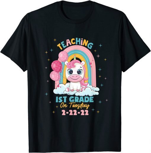 2-22-2022 Teaching 1st Grade On Twosday Teacher Unicorn Unisex Shirt