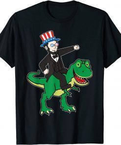 Abraham Lincoln Riding T Rex 4th Of July American Flag Gift Shirt