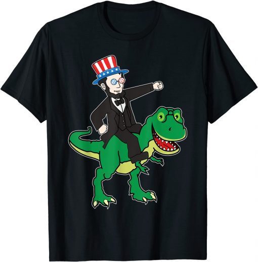 Abraham Lincoln Riding T Rex 4th Of July American Flag Gift Shirt