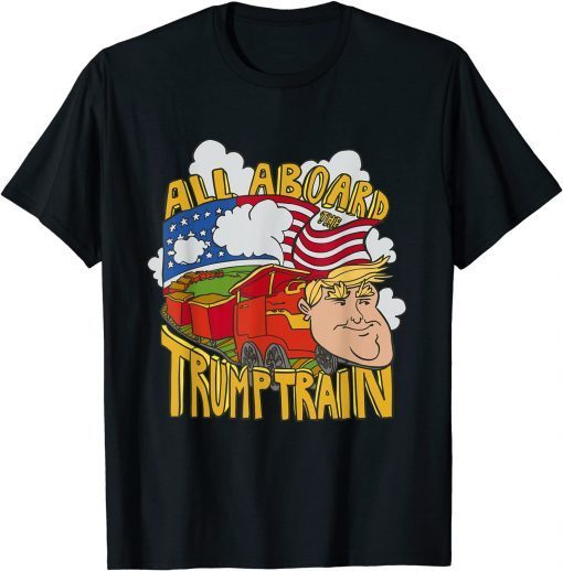 All Aboard the Trump Train 2024 American Flag Reelect 45 USA T-Shirt