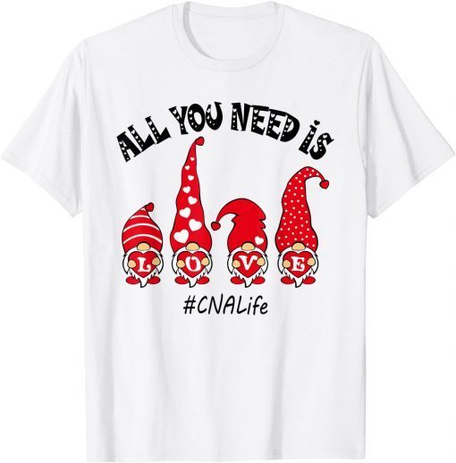 All You Need Is Love CNA Life Gnome Valentine's Day Gift Shirt