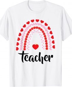 Boho Rainbow of Red Pink Hearts on Teachers Valentine's Day Unisex Shirt