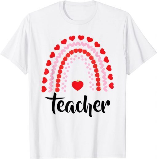 Boho Rainbow of Red Pink Hearts on Teachers Valentine's Day Unisex Shirt