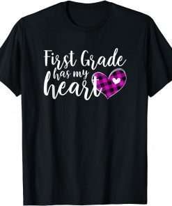 Buffalo Plaid 1st First Grade Has My Heart Teacher Valentine Unisex Shirt