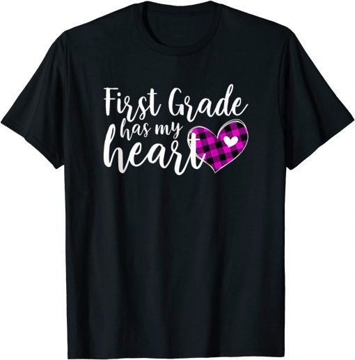 Buffalo Plaid 1st First Grade Has My Heart Teacher Valentine Unisex Shirt