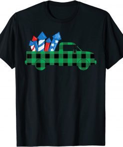 Buffalo Plaid Fireworks Truck 4th Of July American Flag T-Shirt