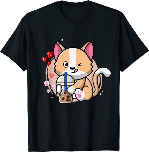 Cat Boba Tea Bubble Tea Kawaii Anime Japanese Neko Girl Teen Unisex Shirt