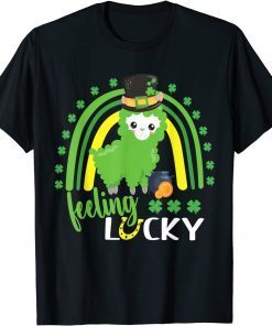 Cute St Patricks Day Rainbow Llama feeling Lucky St Patricks Unisex Shirt