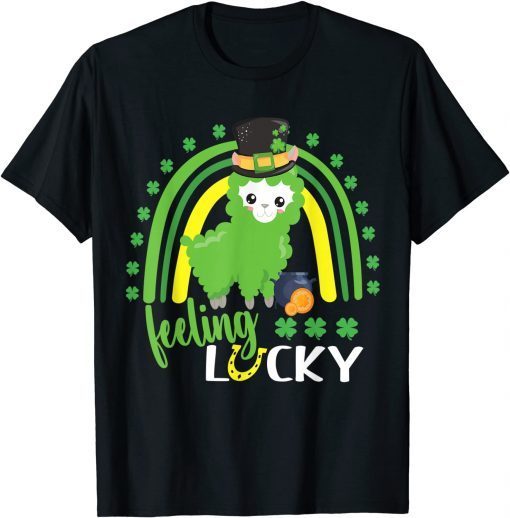 Cute St Patricks Day Rainbow Llama feeling Lucky St Patricks Unisex Shirt