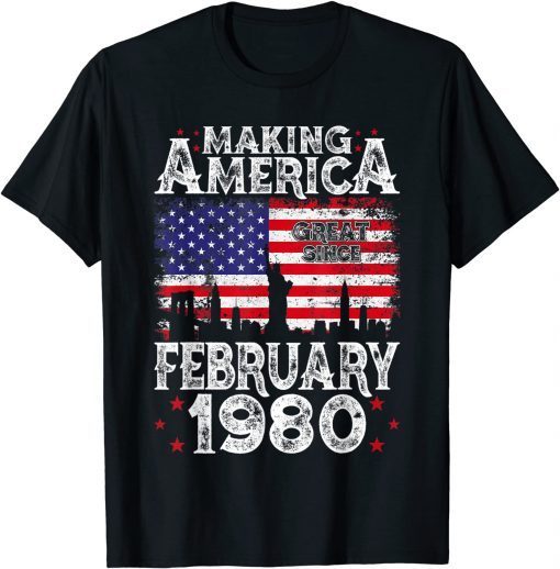 February 1980 American Flag 42nd Birthday 42 Years Old T-Shirt