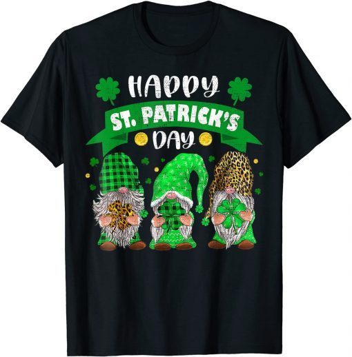 Happy St Patricks Day Three Gnome Shamrock Leopard Essential T-Shirt