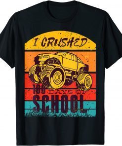 I CRUSHED 100 DAYS OF SCHOOL RETRO SUNSET MONSTER TRUCK Gift T-Shirt