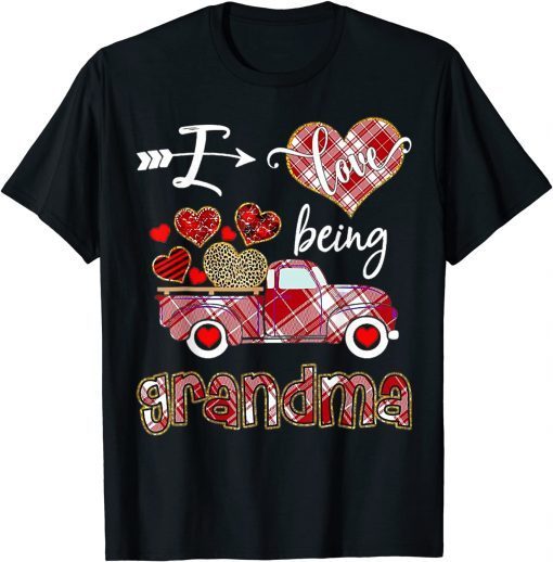 I Love Being Grandma Red Plaid Truck Hearts Valentine's Day Unisex Shirt