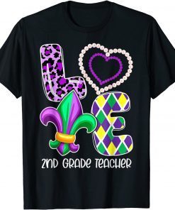 I Love Mardi Gras 2nd Grade Teacher Plaid Leopard Costume Unisex Shirt