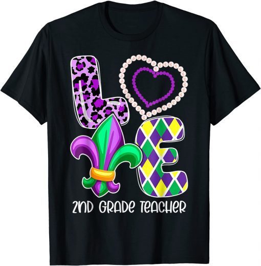 I Love Mardi Gras 2nd Grade Teacher Plaid Leopard Costume Unisex Shirt