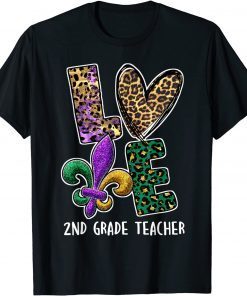 I Love Mardi Gras 2nd Grade Teacher Plaid Leopard Classic Shirt