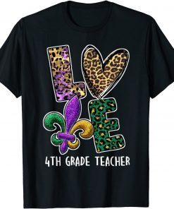 I Love Mardi Gras 4th Grade Teacher Plaid Leopard Classic Shirt