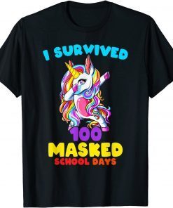 I Survived 100 Masked School Days Dabbing Unicorn Mask Unisex Shirt