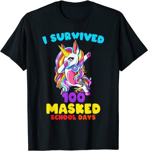 I Survived 100 Masked School Days Dabbing Unicorn Mask Unisex Shirt