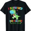I Survived 100 Masked School Days Dinosaur Face Mask Teacher Gift Shirt