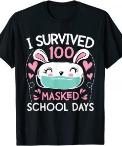 I Survived 100 Masked School Days Rabbit Gift T-Shirt