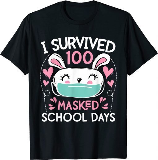 I Survived 100 Masked School Days Rabbit Gift T-Shirt