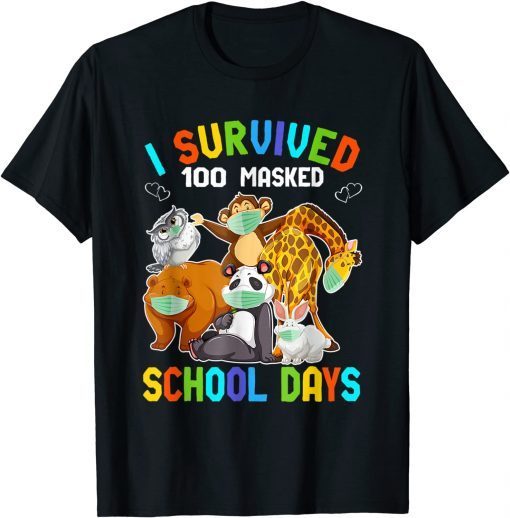 I Survived 100 Masked School Days Wild Animal Characters Gift Shirt