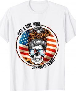 Just A Girl Who Loves Trump Messy Bun Skull Vintage US Flag Classic Shirt