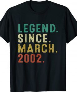 Legend Since March 2002 20Th Birthday 20 Years Old Unisex Shirt