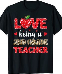 Love Being A 2nd Grade Teacher Valentines Day Leopard Plaid Classic Shirt