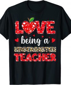 Love Being Kindergarten Teacher Valentines Day Leopard Plaid Classic Shirt