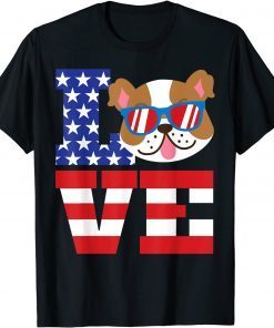 Love Bulldog Sunglasses 4th Of July USA Meica Dog Classic Shirt