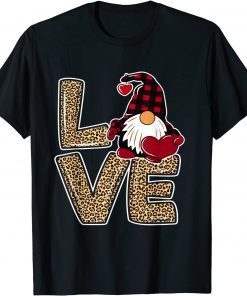 Love Gnomies Happy Valentines Day Leopard Red Buffalo Plaid Classic Shirt