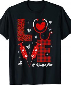 Love Nurselife Valentine Nurse Leopard Print Plaid Heart Gift Shirt