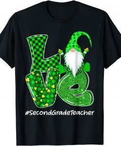 Love Second Grade Gnome St Patrick’s Day Green Plaid Teacher Unisex Shirt