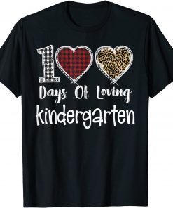 Loving 100 Days of School Kindergarten Teacher Leopard Plaid T-Shirt
