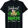 Luckiest Nurse Ever Shamrock Nursing Leopard St Patricks Day Gift Shirt