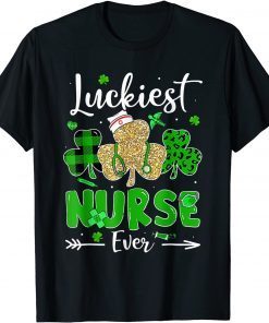 Luckiest Nurse Ever Shamrock Nursing Leopard St Patricks Day Gift Shirt