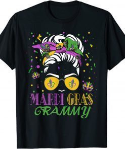 Mardi Gras Grammy Messy Bun Hair Glasses New Orleans Classic Shirt