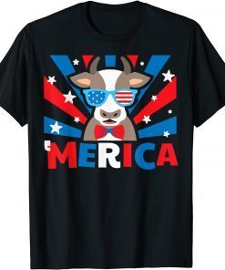 Merica Cow Sunglasses 4th Of July American Flag Cowboy Unisex Shirt