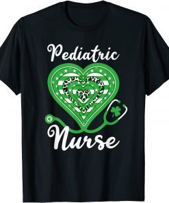 Pediatric Nurse Stethoscope Heart US Flag Shamrock Leopard Gift Shirt