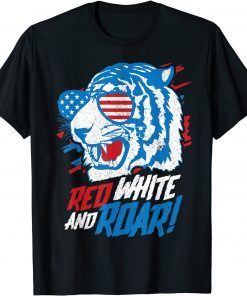 Red White And Roar Tiger 4th Of July USA American Flag Unisex Shirt