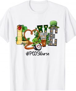 St Patricks Day PEDS Nurse shamrock Irish LOVE Stethoscope Gift Shirt