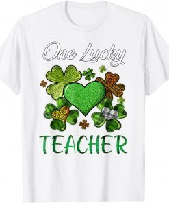 St Patricks Day Shamrock Buffalo Plaid One Lucky Teacher Unisex Shirt