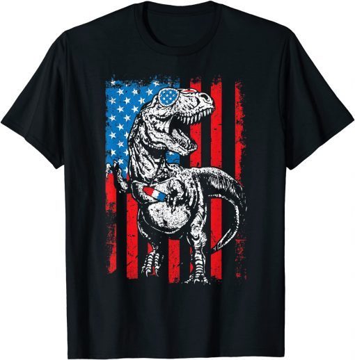 T Rex American Flag Ice Pop 4th Of July USA Merica Unisex Shirt