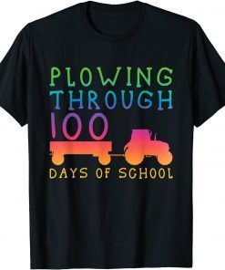 Tractor Colorful Plowing Through 100 Days Of School T-Shirt