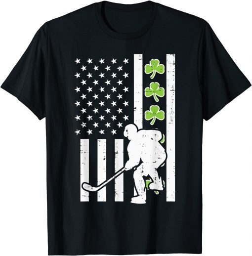 US Flag Shamrock Ice Hockey St Patrick Day Gift Shirt